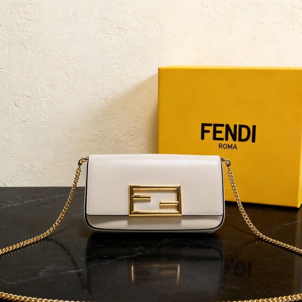 Fendi Medium Leather Shoulder Bag White